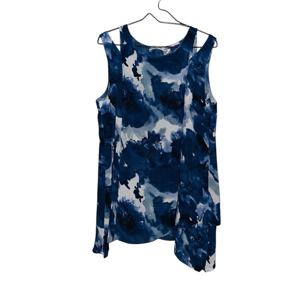 Soft Surroundings Women's Blue Slit Sleeve Asymmetrical Tunic Chiffon Blouse - Picture 2 of 5